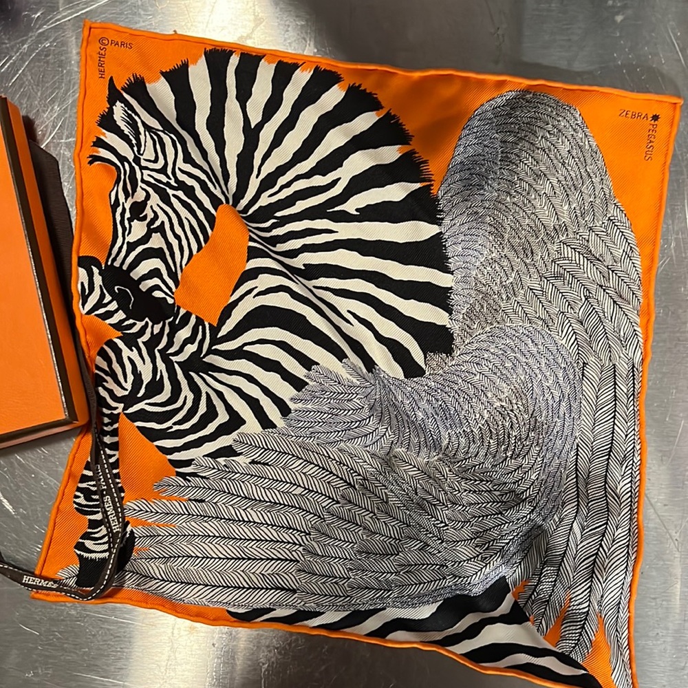 authentic hermes zebra pegasus mini scarf 8x8 inch